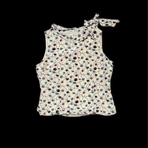 Vintage Loft cowl neck Floral Sleeveless Top Bow silk tank tan